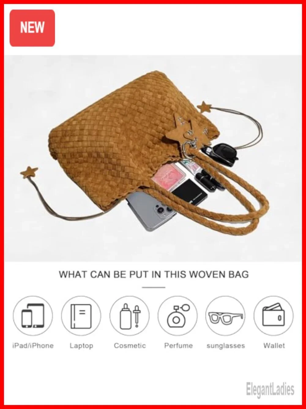 Woven Vegan Leather Hobo Tote Bag with Shoulder Strap - 3-in-1 Handbag